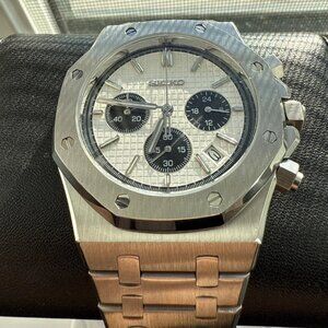 custom panda royal oak seiko mod chronograph watch